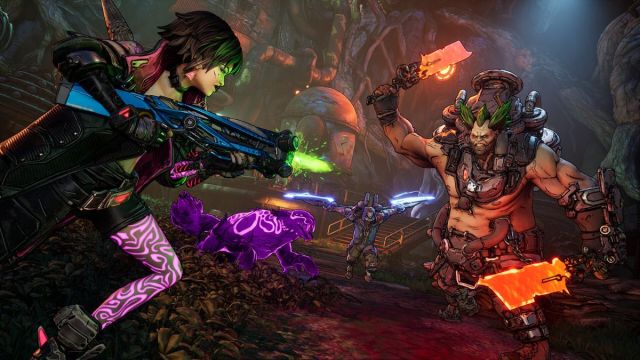 Borderlands 4 Key Art in which a layer is depicted attacking an enemy with a rifle.