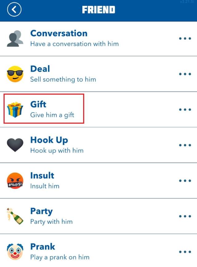 GIft option marked in bitlife