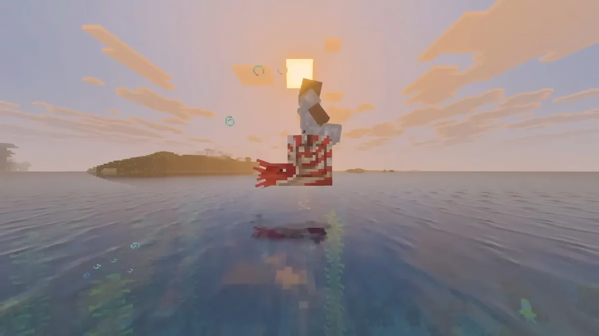 A Nautilus jumping out of water in Minecraft