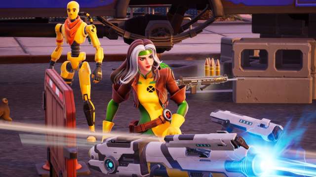 Shooting lightning gun next to dummy in fortnite